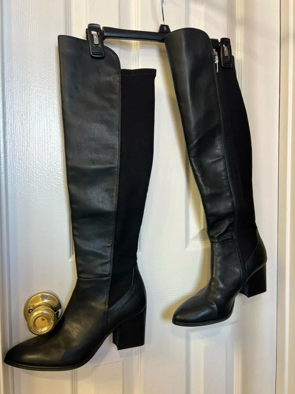 Marc Fisher Black Over-the-Knee Leather Boots with Block Heel